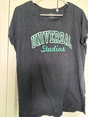 Universal Charcoal Gray Short Sleeve Tee with Mint Universal Studios Logo